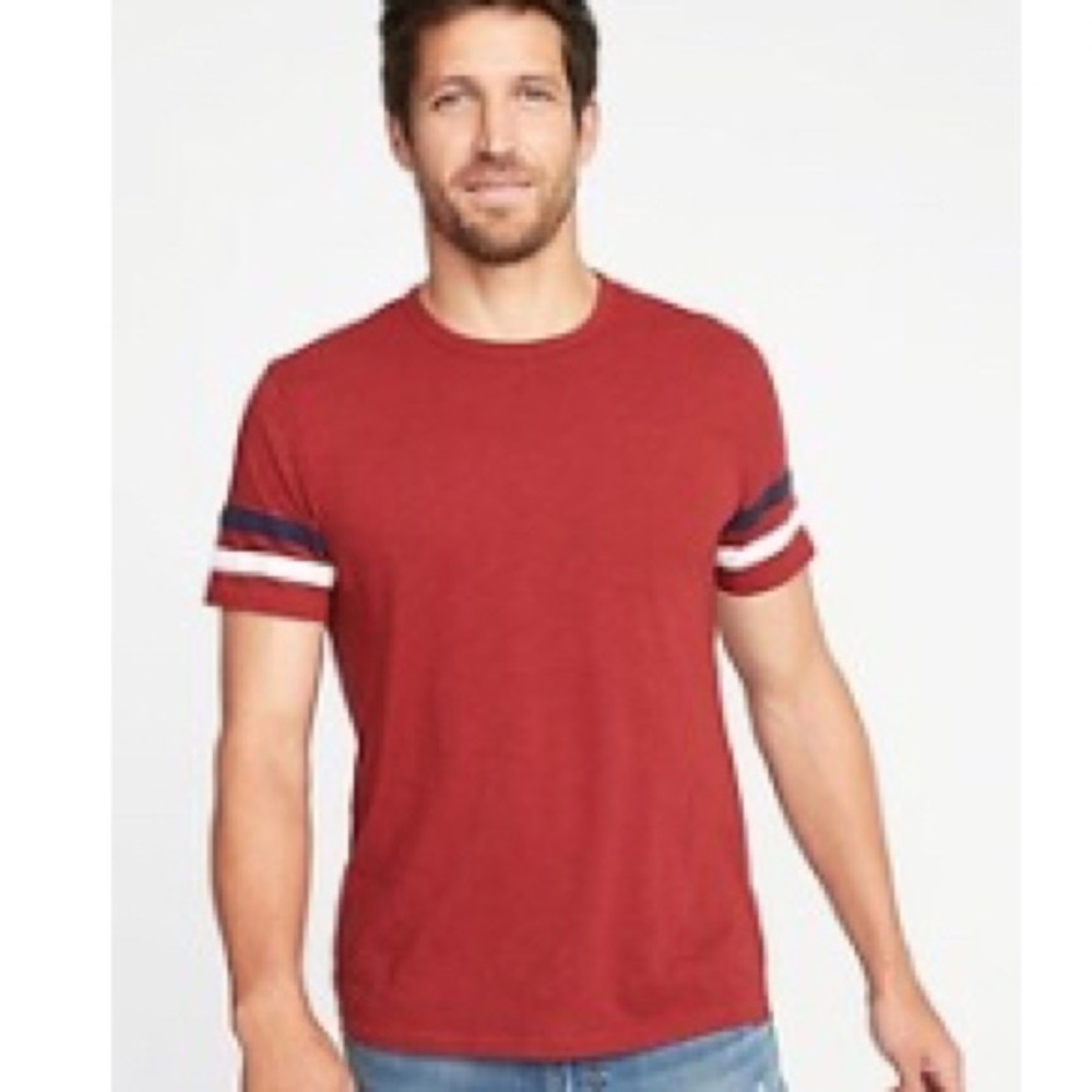 NWT Red Sleeve Striped Football Tee